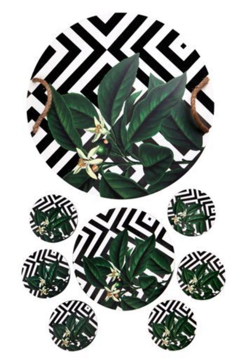 Hermia Juego de bandeja de madera y salvamanteles de cristal PLT0202
